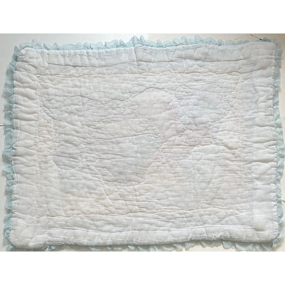 Bear Family Holding Raggedy Ann Wagon Blue Lace Quilt Baby Nursery Blanket - Picture 6 of 6